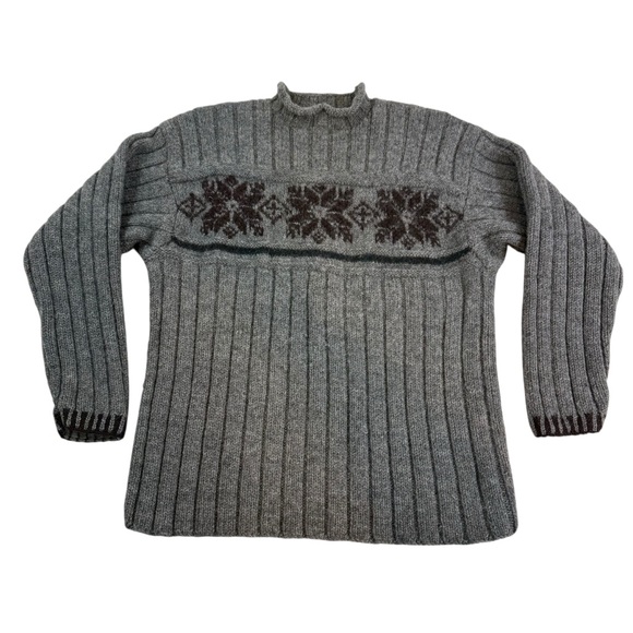 VTG J. Crew Oarsman 100% Wool Roll Neck Sweater Gray Knit Fisherman Sz XL Y2K - Picture 1 of 9